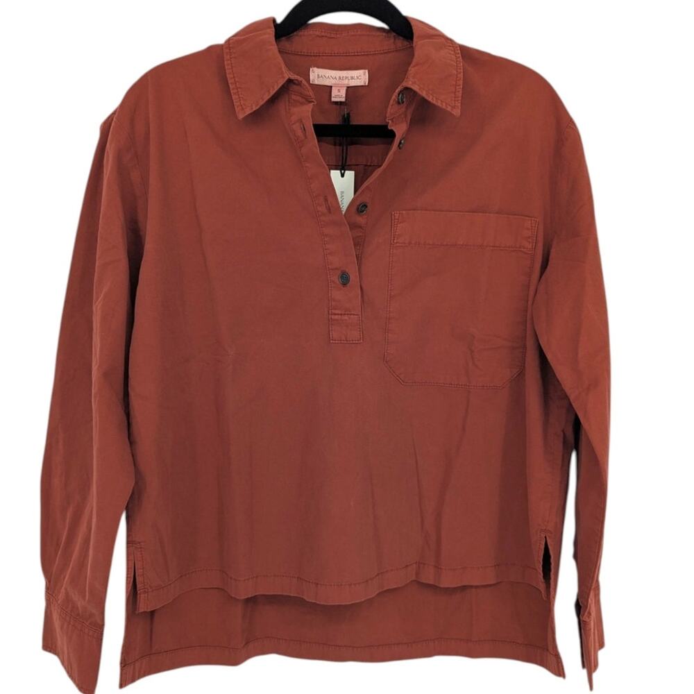 Banana Republic Rust Brown Cotton Popover Shirt Size Small NWT - Picture 2 of 5